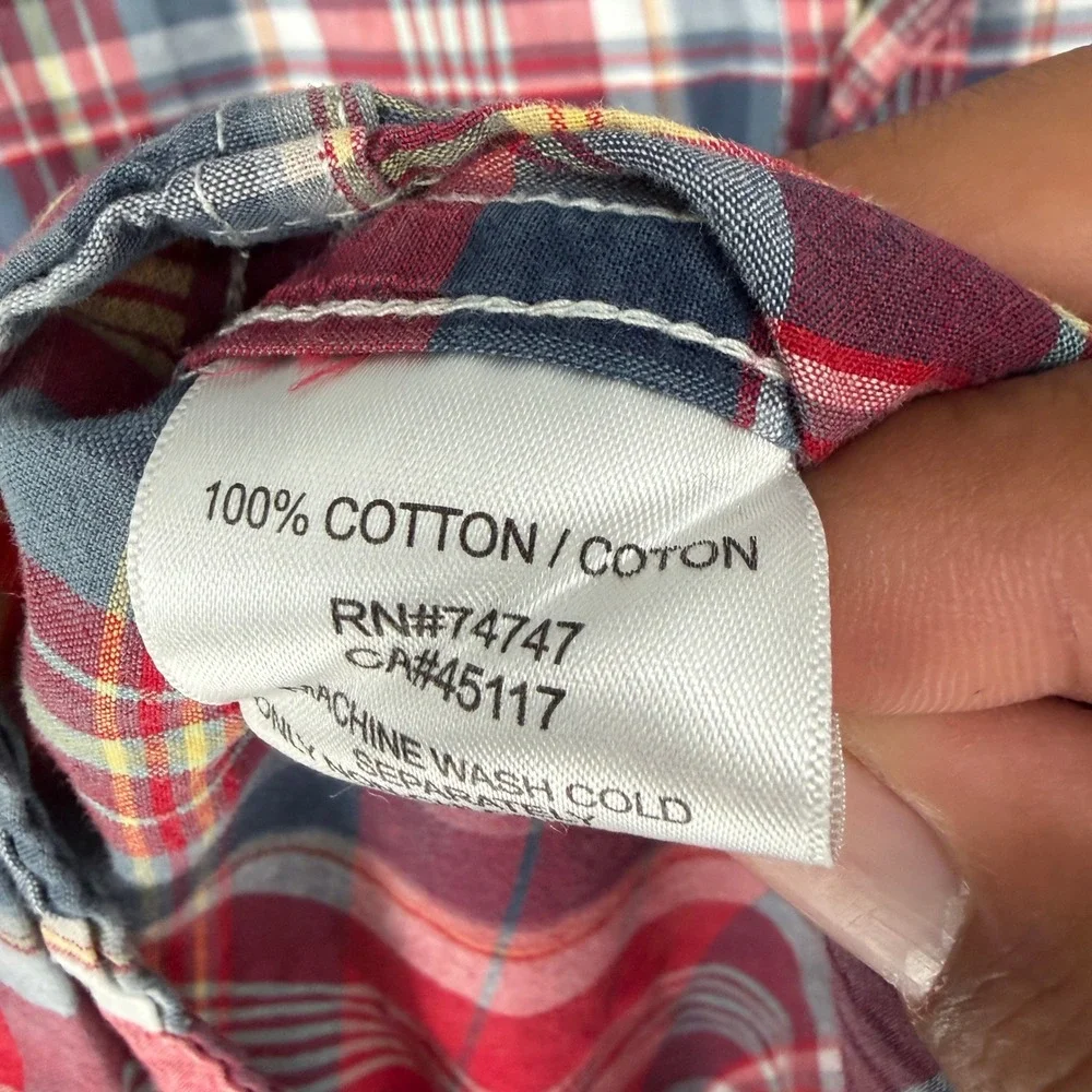 RedHead Mens XL Short Sleeve Plaid Button Up Shirt Red Blue Cotton RN74747